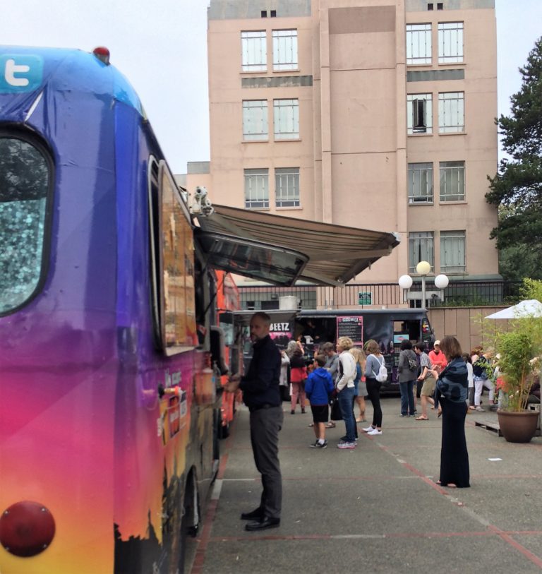 Food trucks behind the Royal BC Museum